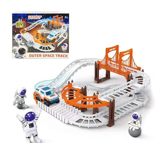 Outer Space Race Track Set with Bridge & Astronauts – Fun Building Toy for Kids
