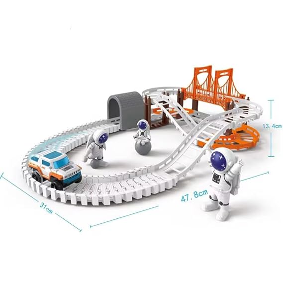 Outer Space Race Track Set with Bridge & Astronauts – Fun Building Toy for Kids