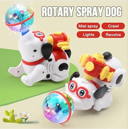 360° Rotating Spray Dog Toy 🐶💦 | Lights & Music 🎶 | 3+ Yrs