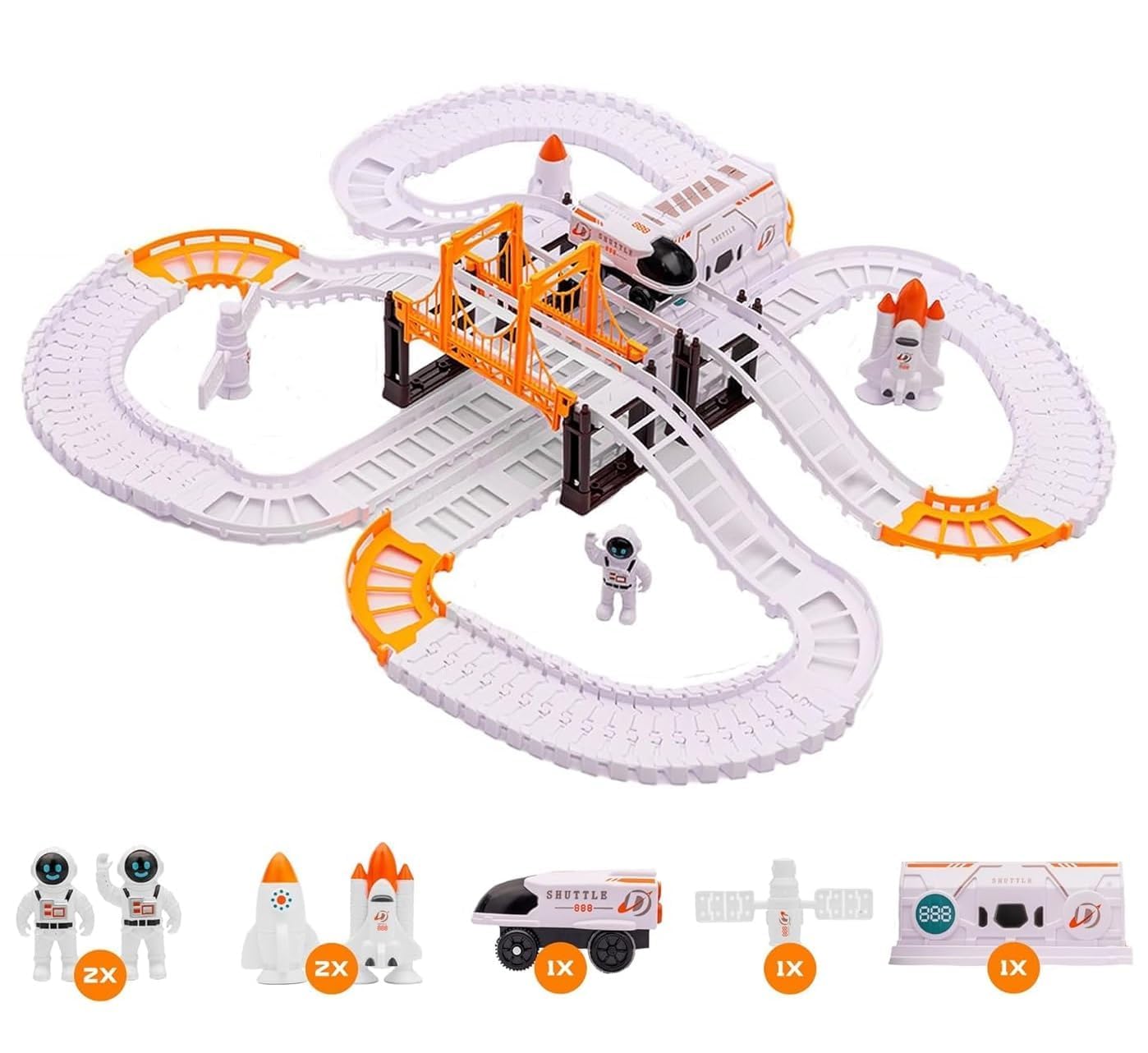 Outer Space Race Track Set with Bridge & Astronauts – Fun Building Toy for Kids