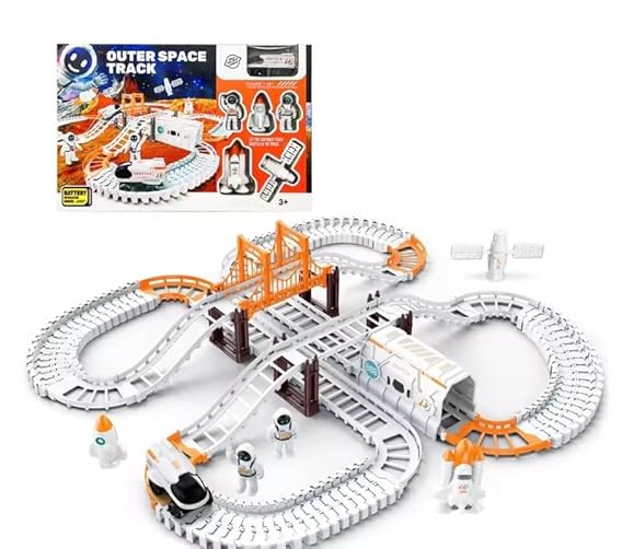 Outer Space Race Track Set with Bridge & Astronauts – Fun Building Toy for Kids