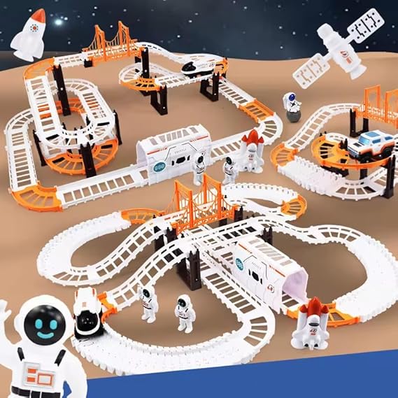 Outer Space Race Track Set with Bridge & Astronauts – Fun Building Toy for Kids