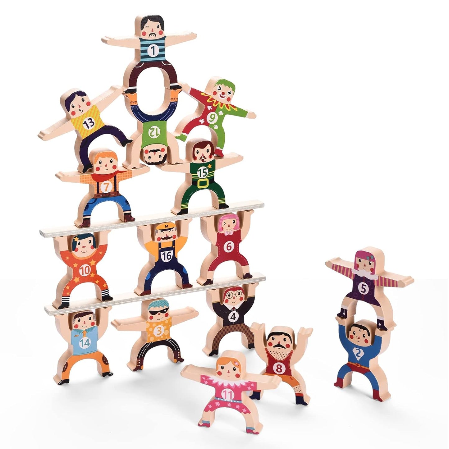 Moopok Wooden Stacking Toys,16Pcs Circus Hercules Acrobatic Troupe Interlock Toy