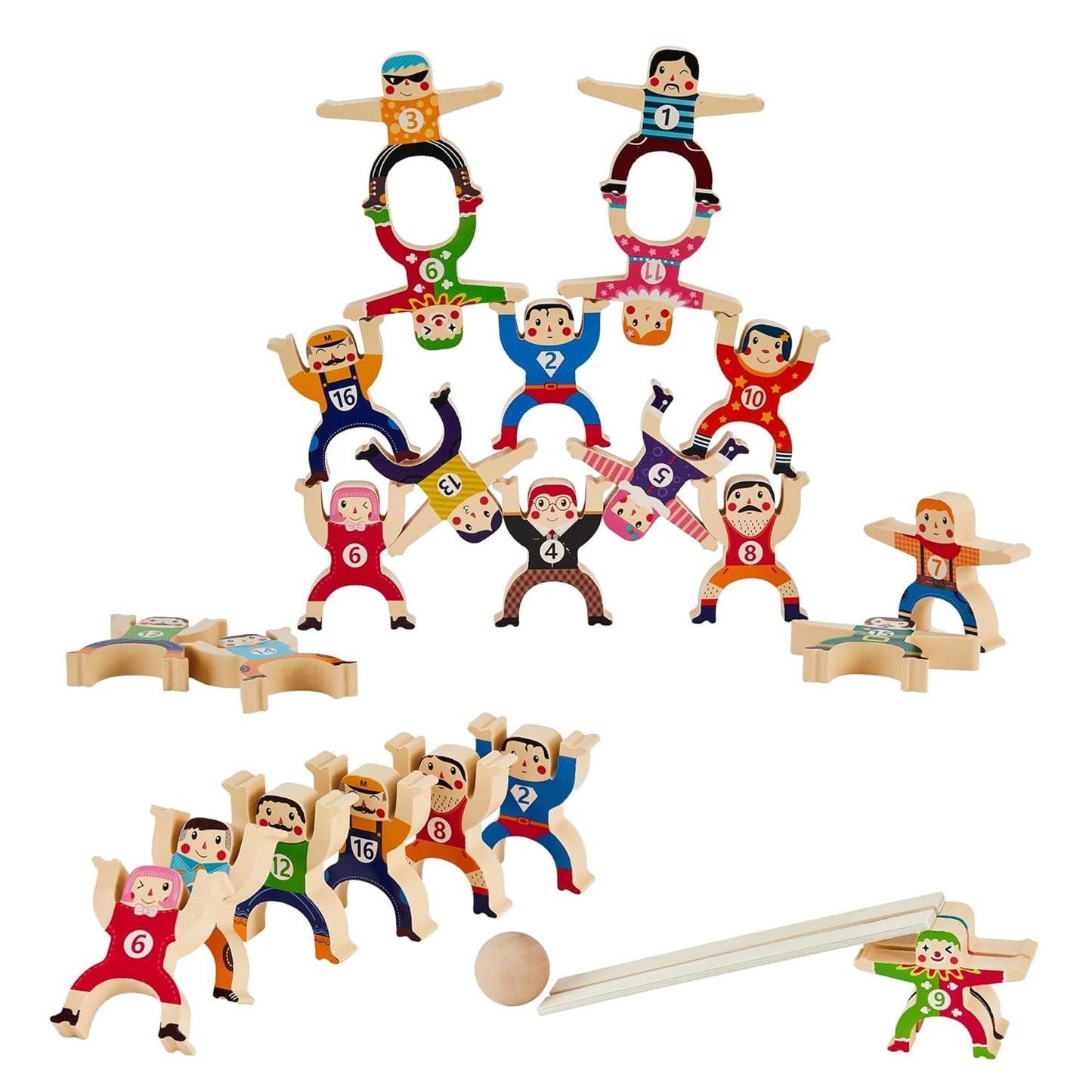 Moopok Wooden Stacking Toys,16Pcs Circus Hercules Acrobatic Troupe Interlock Toy
