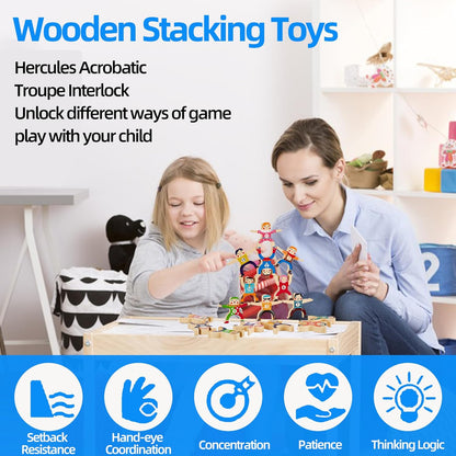 Moopok Wooden Stacking Toys,16Pcs Circus Hercules Acrobatic Troupe Interlock Toy