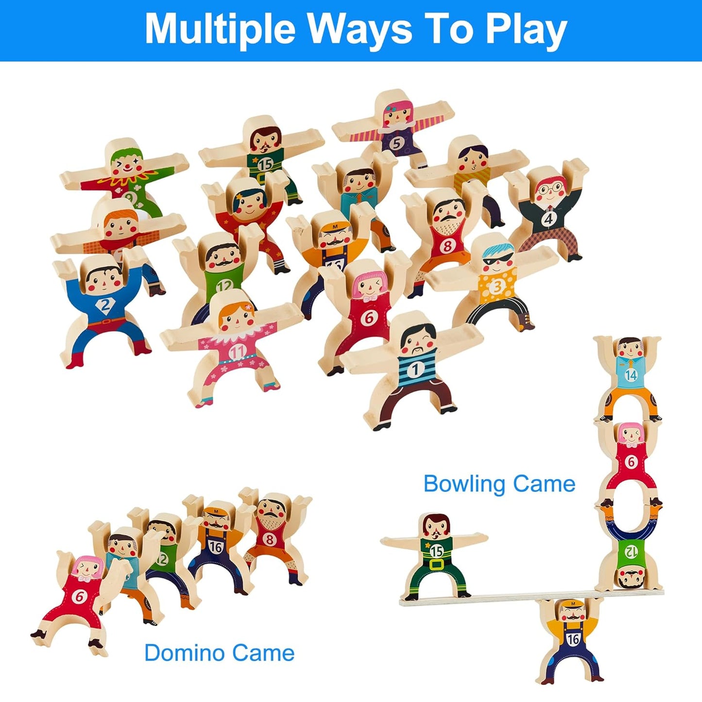 Moopok Wooden Stacking Toys,16Pcs Circus Hercules Acrobatic Troupe Interlock Toy