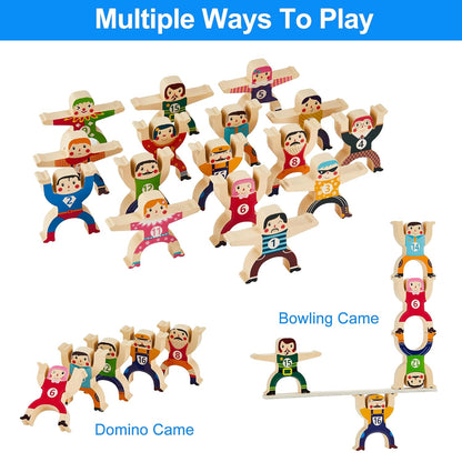 Moopok Wooden Stacking Toys,16Pcs Circus Hercules Acrobatic Troupe Interlock Toy