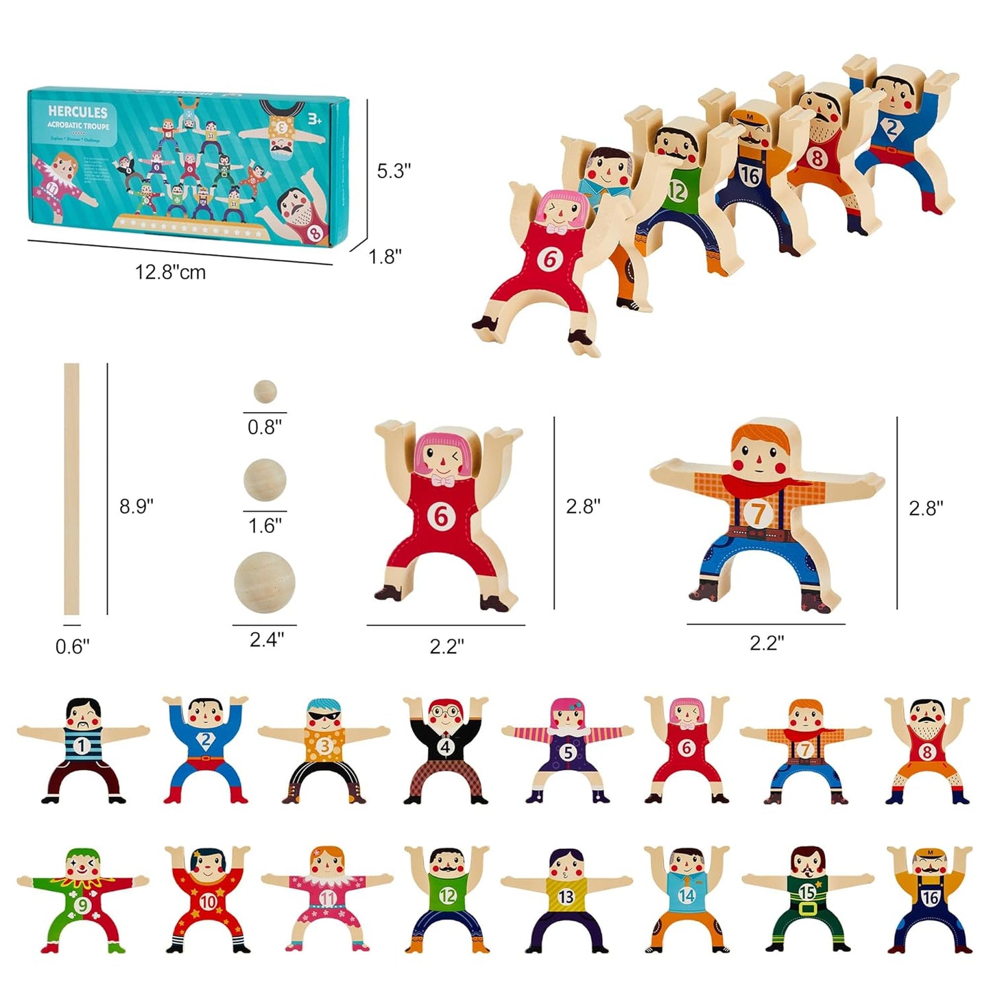 Moopok Wooden Stacking Toys,16Pcs Circus Hercules Acrobatic Troupe Interlock Toy